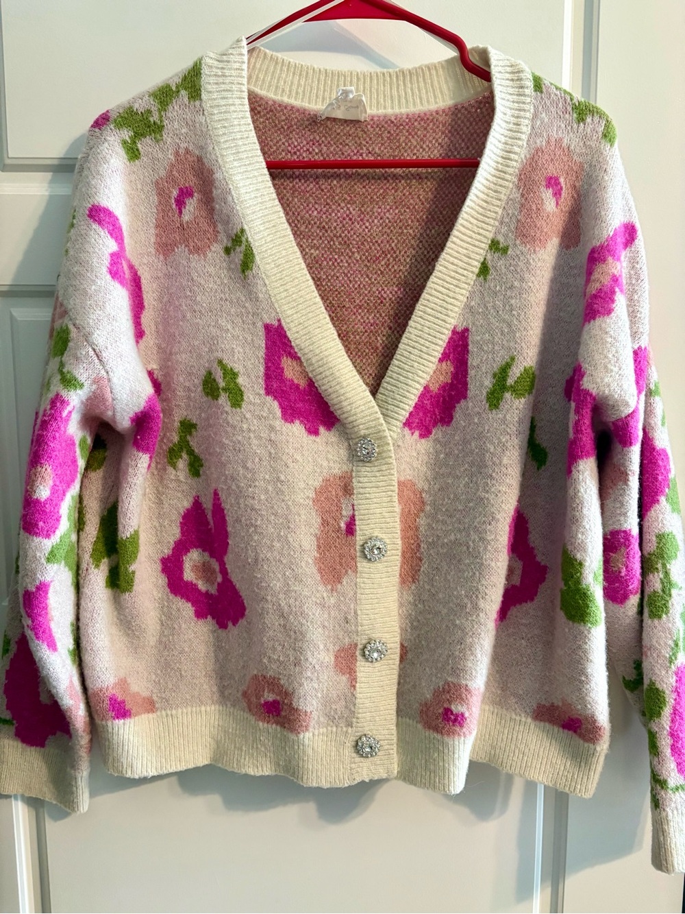 Floral Print Cream Button Front Cardigan Sweater